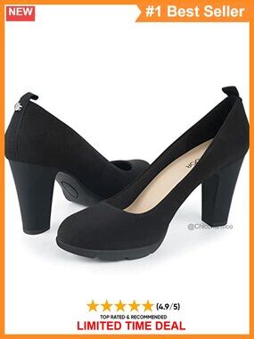 Women's Chunky Block Heel Platform Pumps Round Toe Closed Toe Dress Heels